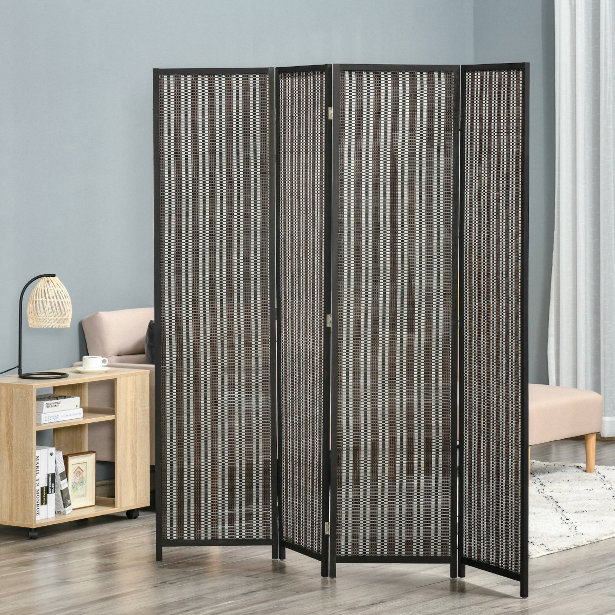 Πτυσσόμενο Διαχωριστικό Δωματίου Pine Bamboo 180 x 180 cm Καφέ Μαύρο