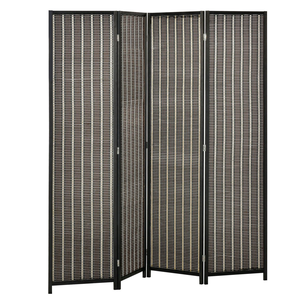 Πτυσσόμενο Διαχωριστικό Δωματίου Pine Bamboo 180 x 180 cm Καφέ Μαύρο