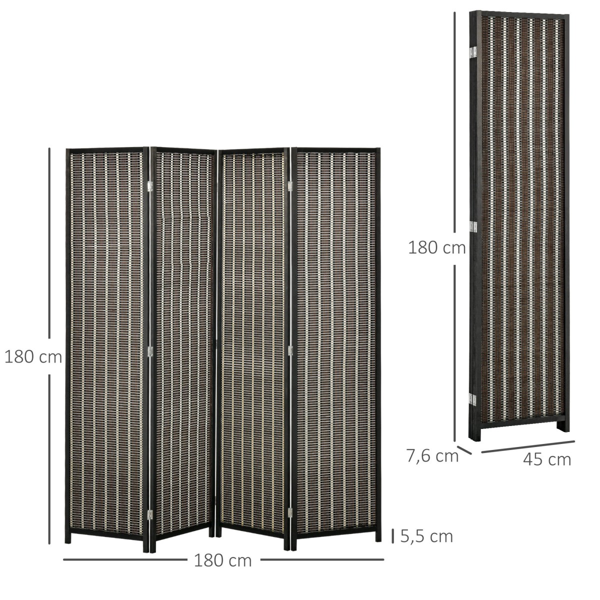 Πτυσσόμενο Διαχωριστικό Δωματίου Pine Bamboo 180 x 180 cm Καφέ Μαύρο