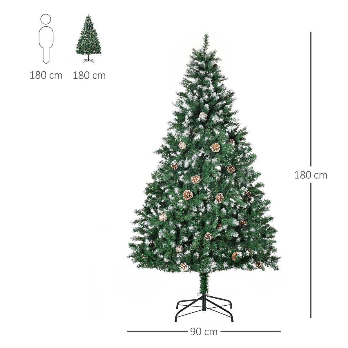 Τεχνητό χριστουγεννιάτικο δέντρο 180 cm τεχνητό πεύκο με 59 κώνους, χιόνι, 1111 συμβουλές για εσωτερική χρήση