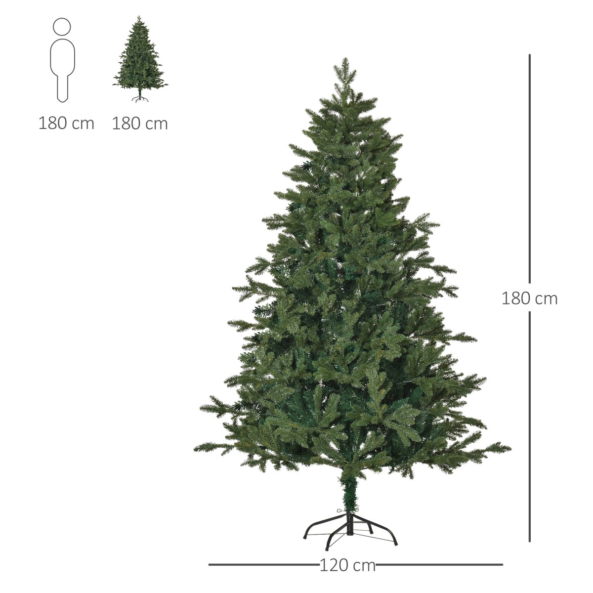 Τεχνητό χριστουγεννιάτικο δέντρο 180 cm τεχνητό χριστουγεννιάτικο δέντρο με 748 μύτες, 3 διαφορετικά σχήματα φύλλων, χριστουγεννιάτικο δέντρο επιβραδυντικό φλόγας με μεταλλική βάση για εσωτερική χρήση