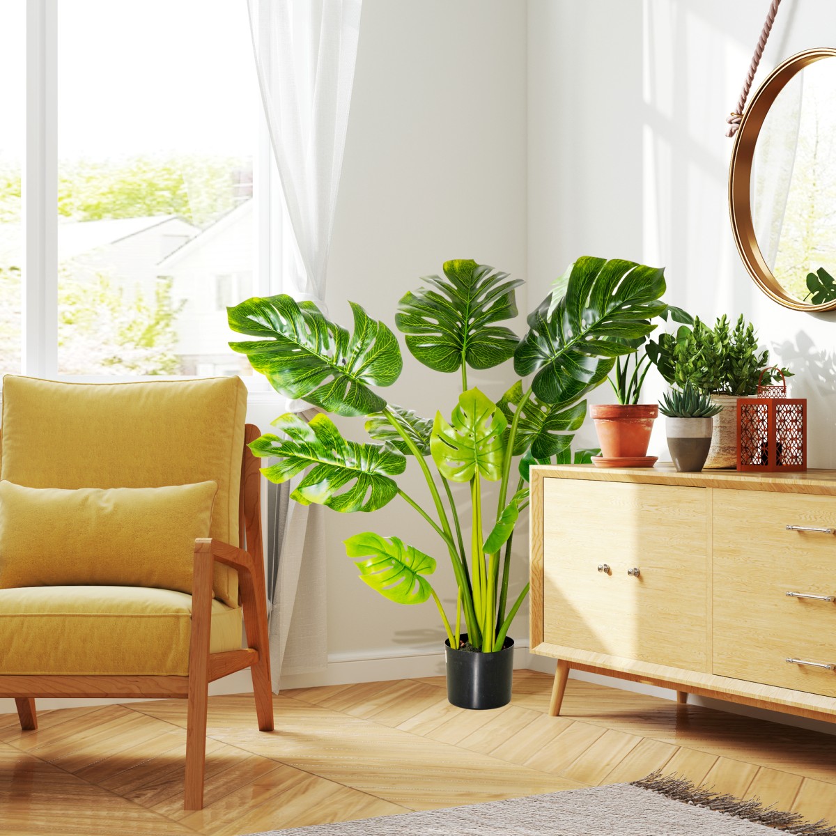 Τεχνητά φυτά 110 cm τεχνητά monstera τεχνητά φυτά σε γλάστρα τεχνητό δέντρο φυτό εσωτερικού χώρου διακοσμητικό φυτό φυτό γραφείου πλαστική γλάστρα για εσωτερική και εξωτερική χρήση