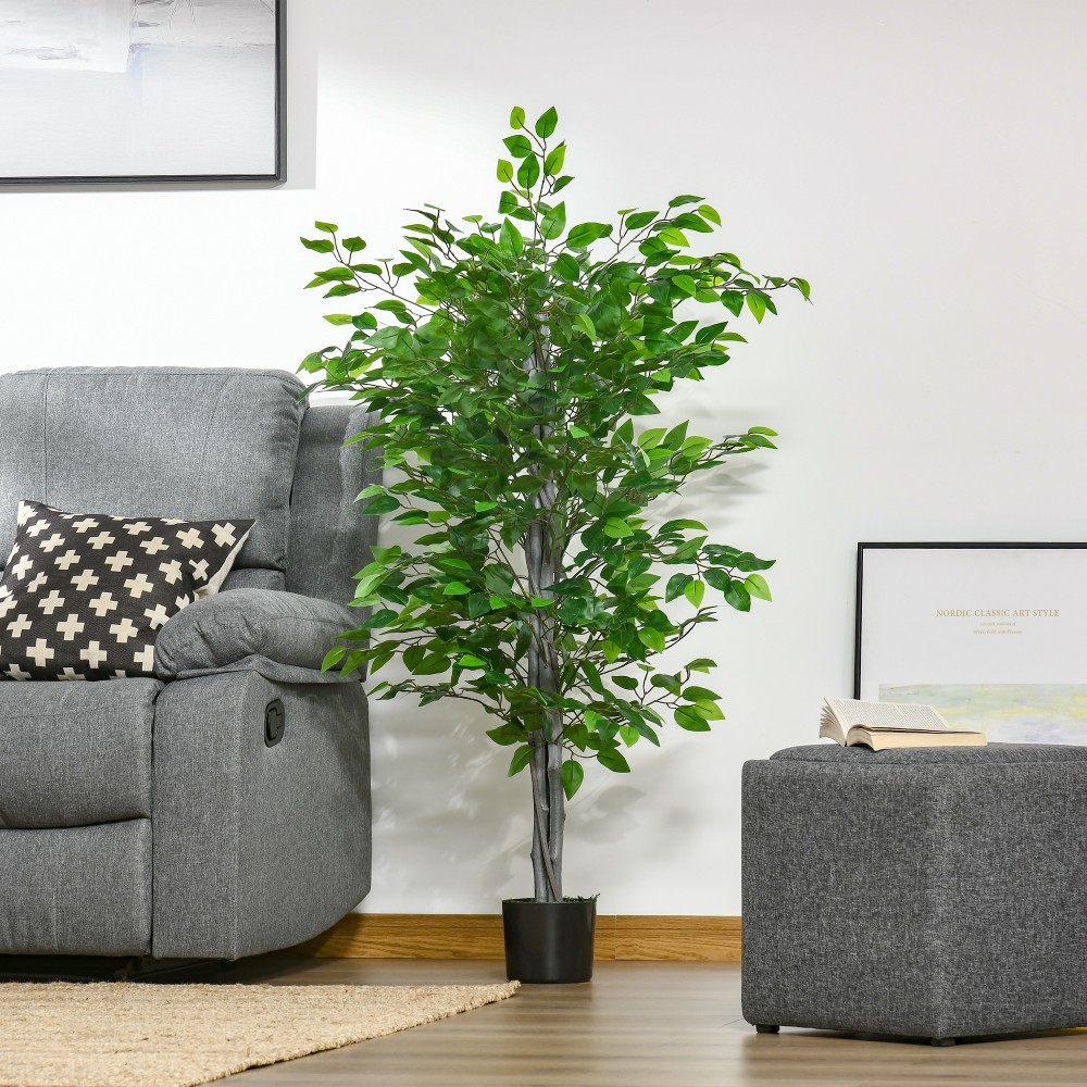 Τεχνητό δέντρο Ficus Τεχνητό φυτό Ρεαλιστική εμφάνιση Γλάστρα τσιμέντου 135cm Easy Care Πλαστικό Πράσινο