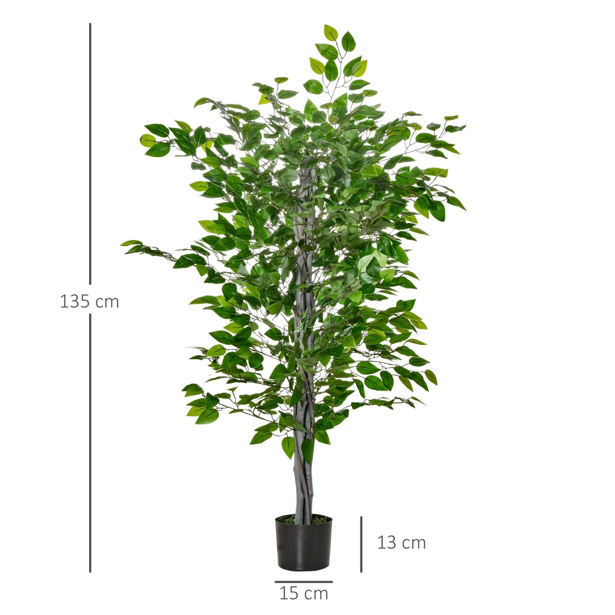 Τεχνητό δέντρο Ficus Τεχνητό φυτό Ρεαλιστική εμφάνιση Γλάστρα τσιμέντου 135cm Easy Care Πλαστικό Πράσινο