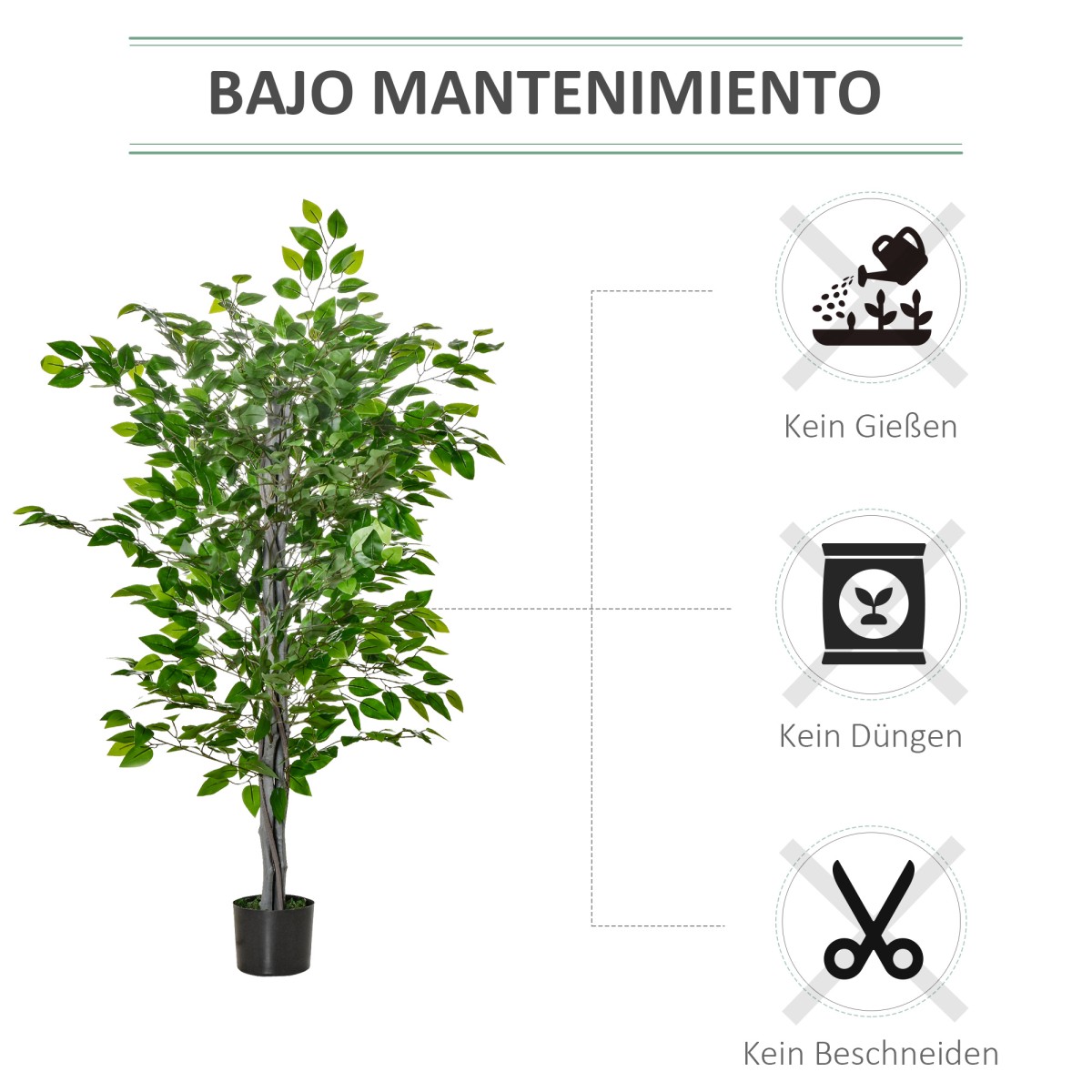 Τεχνητό δέντρο Ficus Τεχνητό φυτό Ρεαλιστική εμφάνιση Γλάστρα τσιμέντου 135cm Easy Care Πλαστικό Πράσινο