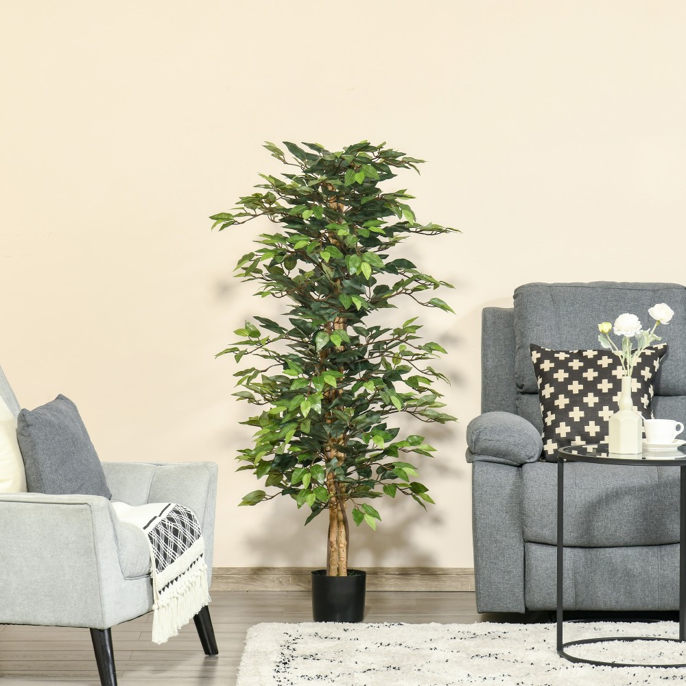 Τεχνητό δέντρο ficus μεγάλο τεχνητό δέντρο 150 cm, τεχνητό φυτό, πλαστικά τεχνητά φυτά σε γλάστρα, ψεύτικο φυτό σαν πραγματικό για σαλόνι, κρεβατοκάμαρα, γραφείο, κήπο, δώρο μοντέρνας διακόσμησης