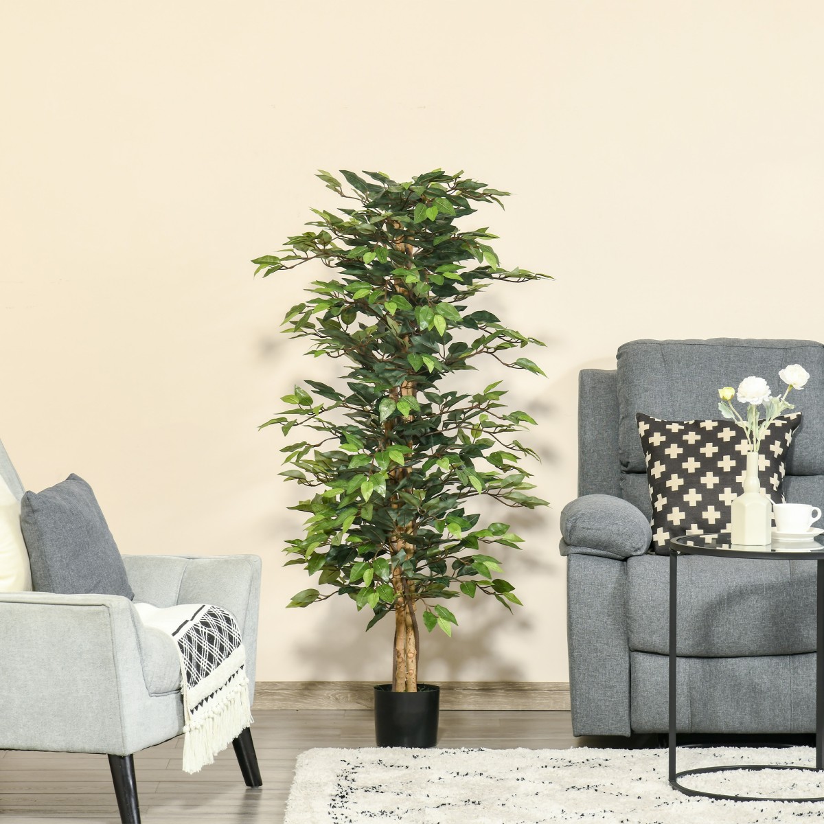 Τεχνητό δέντρο ficus μεγάλο τεχνητό δέντρο 150 cm, τεχνητό φυτό, πλαστικά τεχνητά φυτά σε γλάστρα, ψεύτικο φυτό σαν πραγματικό για σαλόνι, κρεβατοκάμαρα, γραφείο, κήπο, δώρο μοντέρνας διακόσμησης