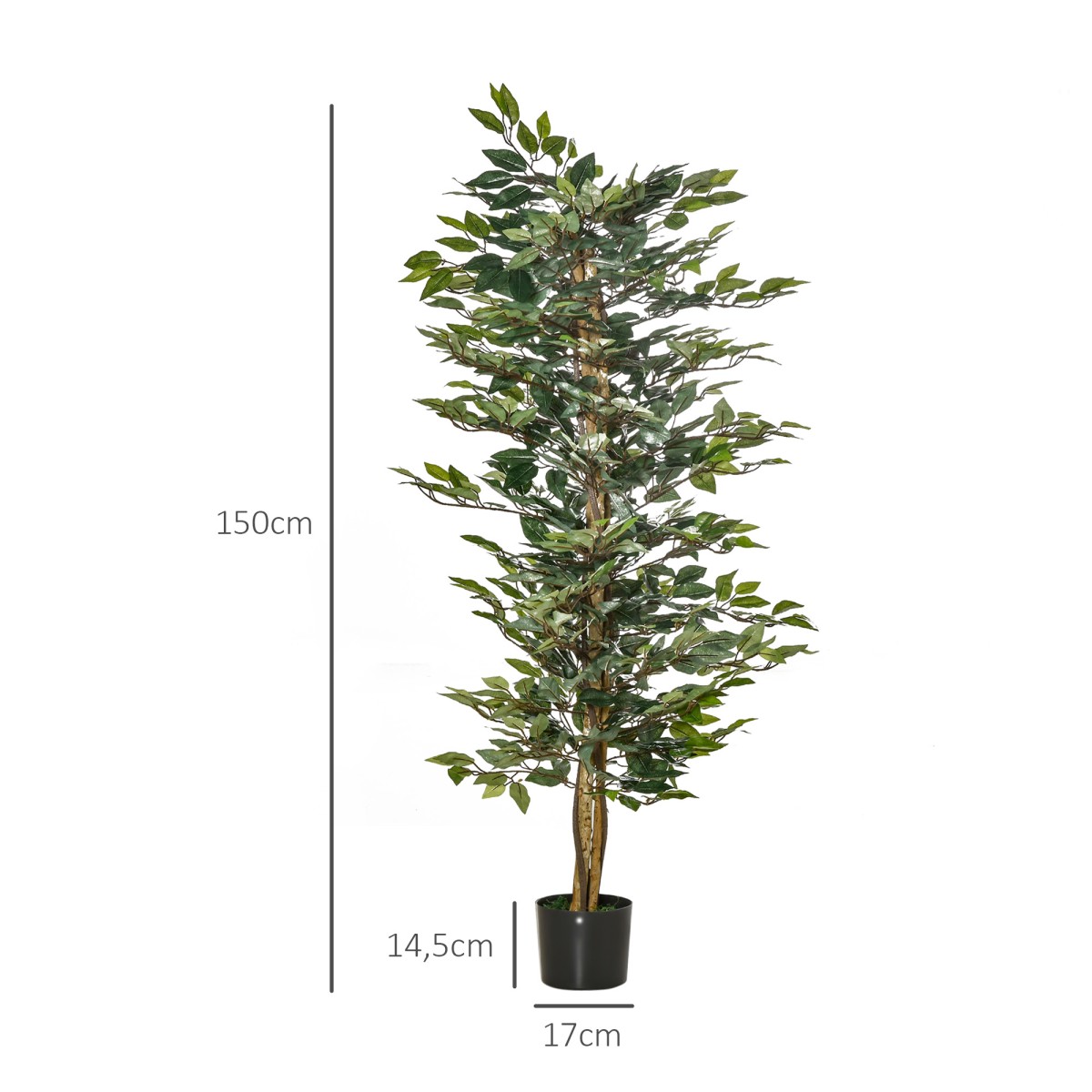 Τεχνητό δέντρο ficus μεγάλο τεχνητό δέντρο 150 cm, τεχνητό φυτό, πλαστικά τεχνητά φυτά σε γλάστρα, ψεύτικο φυτό σαν πραγματικό για σαλόνι, κρεβατοκάμαρα, γραφείο, κήπο, δώρο μοντέρνας διακόσμησης