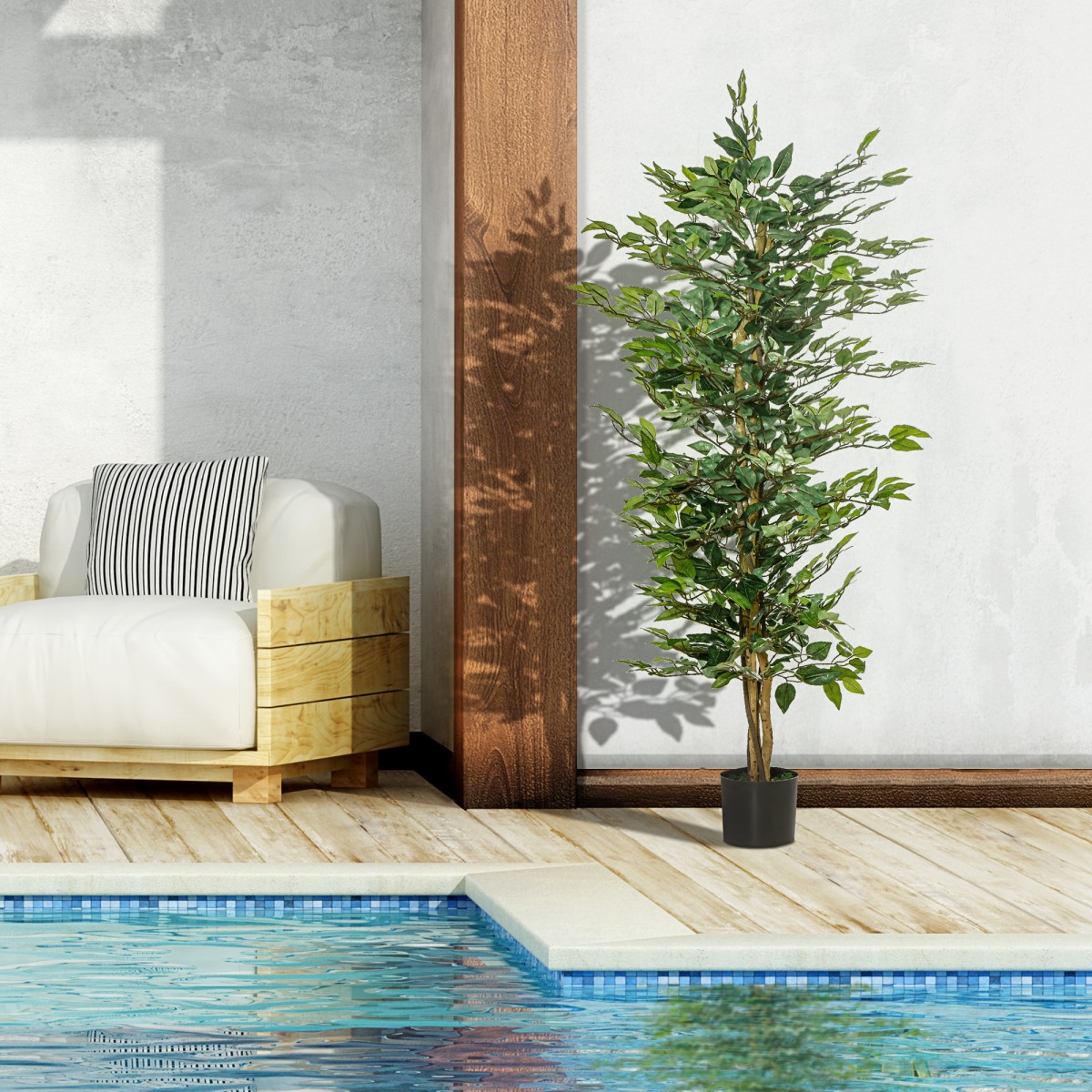 Τεχνητό δέντρο ficus μεγάλο τεχνητό δέντρο 150 cm, τεχνητό φυτό, πλαστικά τεχνητά φυτά σε γλάστρα, ψεύτικο φυτό σαν πραγματικό για σαλόνι, κρεβατοκάμαρα, γραφείο, κήπο, δώρο μοντέρνας διακόσμησης