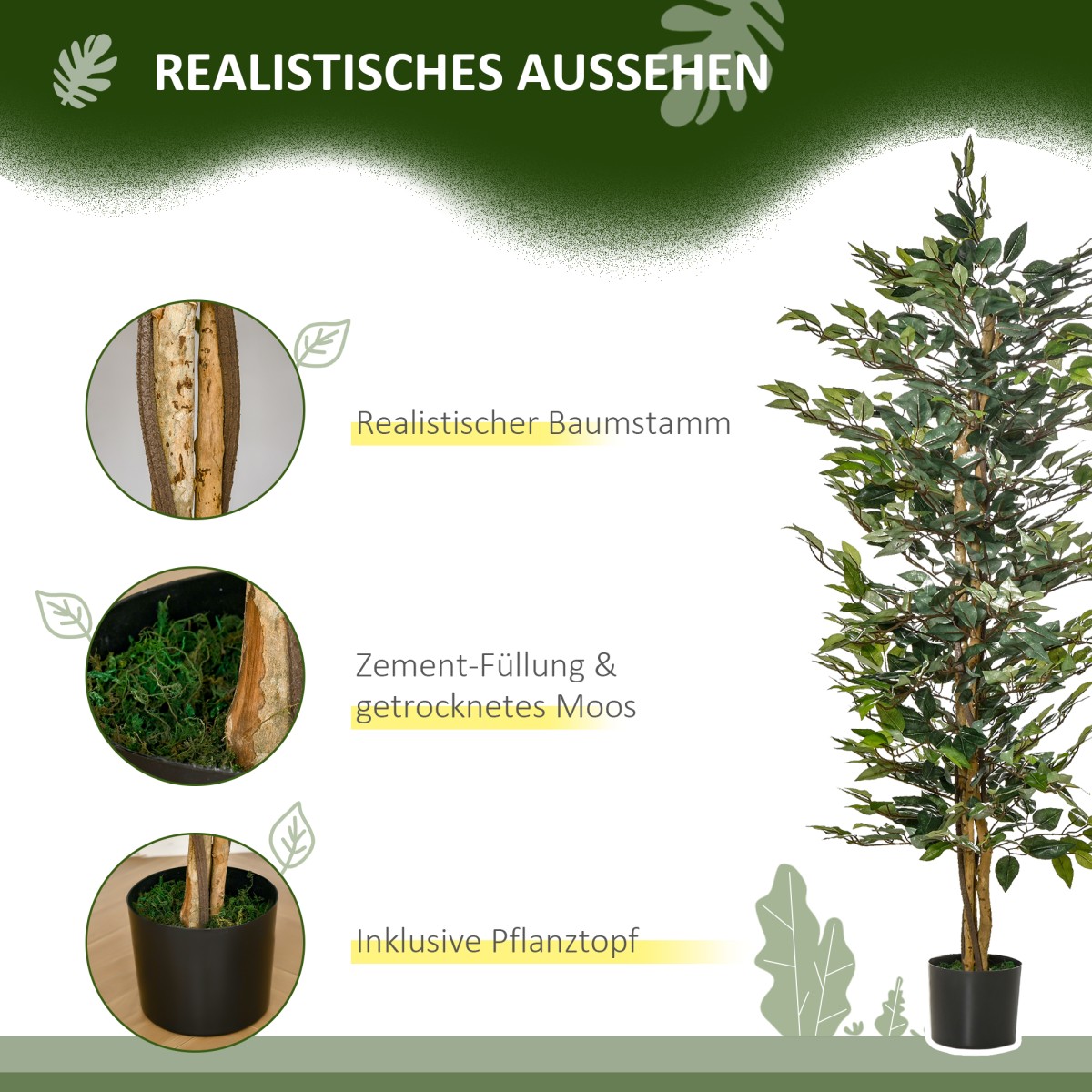 Τεχνητό δέντρο ficus μεγάλο τεχνητό δέντρο 150 cm, τεχνητό φυτό, πλαστικά τεχνητά φυτά σε γλάστρα, ψεύτικο φυτό σαν πραγματικό για σαλόνι, κρεβατοκάμαρα, γραφείο, κήπο, δώρο μοντέρνας διακόσμησης