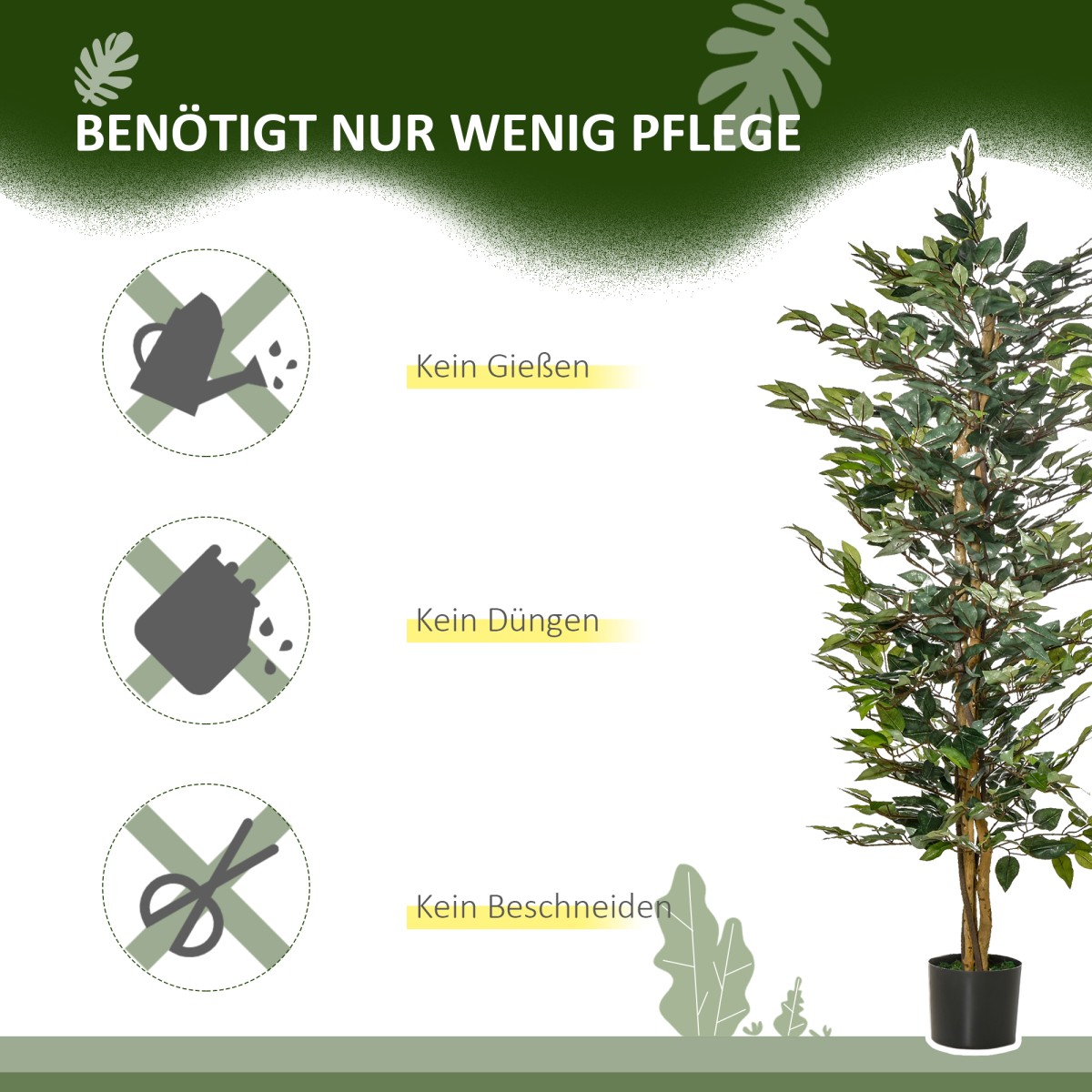 Τεχνητό δέντρο ficus μεγάλο τεχνητό δέντρο 150 cm, τεχνητό φυτό, πλαστικά τεχνητά φυτά σε γλάστρα, ψεύτικο φυτό σαν πραγματικό για σαλόνι, κρεβατοκάμαρα, γραφείο, κήπο, δώρο μοντέρνας διακόσμησης