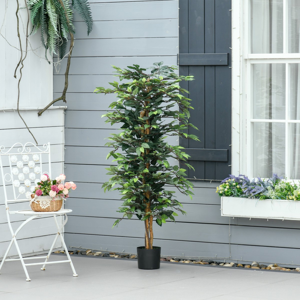 Τεχνητό δέντρο ficus μεγάλο τεχνητό δέντρο 150 cm, τεχνητό φυτό, πλαστικά τεχνητά φυτά σε γλάστρα, ψεύτικο φυτό σαν πραγματικό για σαλόνι, κρεβατοκάμαρα, γραφείο, κήπο, δώρο μοντέρνας διακόσμησης