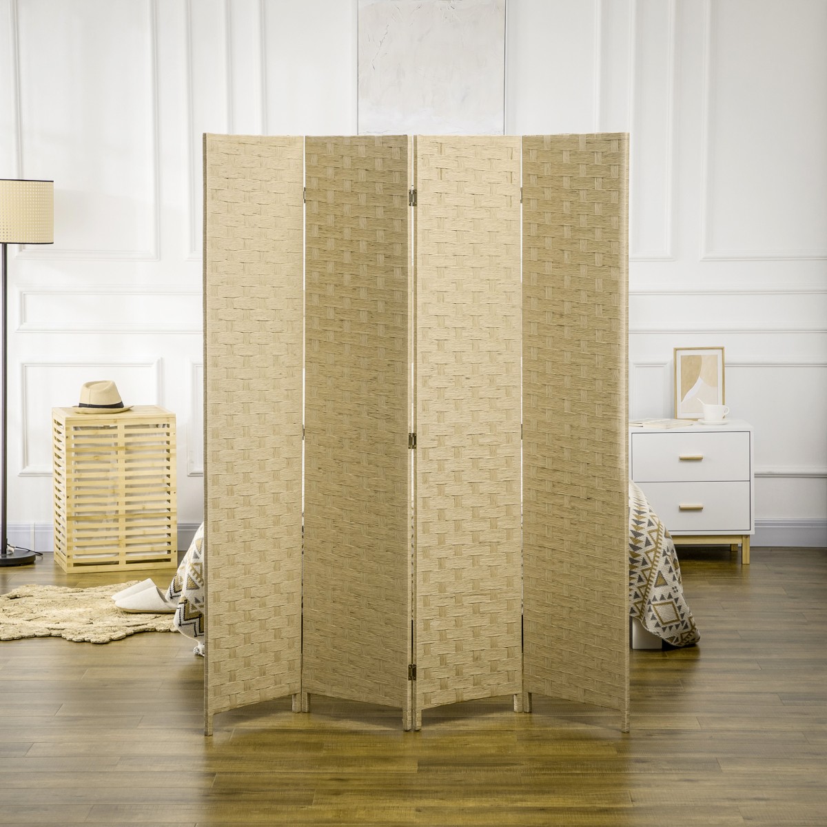 Οθόνη 4 τμημάτων 159,5x169,5cm διαχωριστικό δωματίου από κυματοειδή ίνα για σαλόνι καφέ