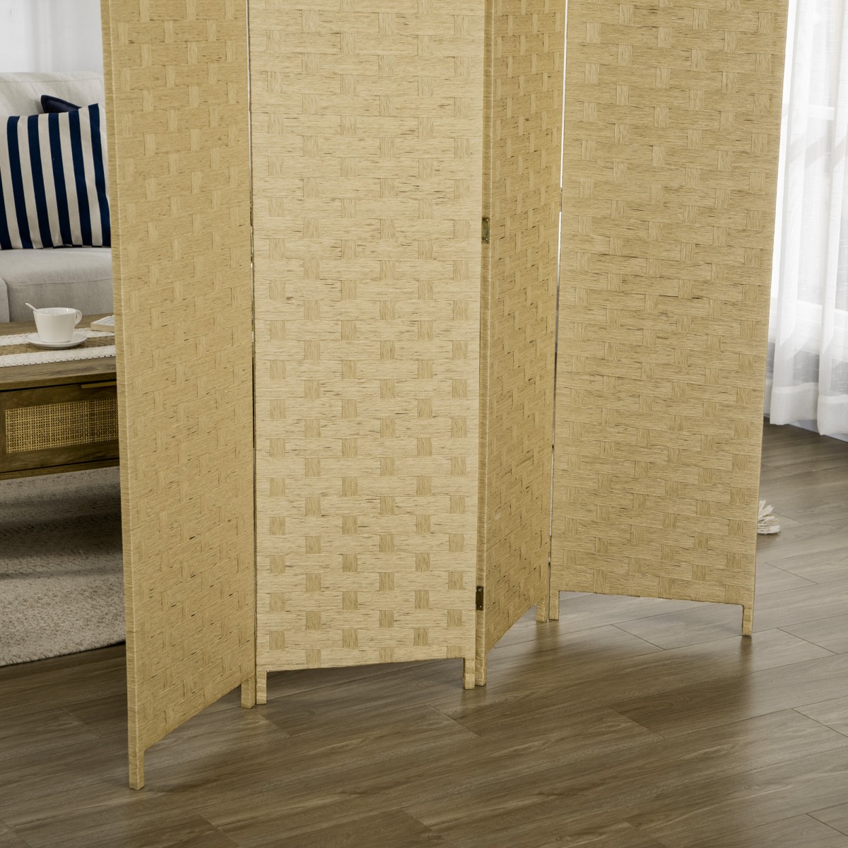 Οθόνη 4 τμημάτων 159,5x169,5cm διαχωριστικό δωματίου από κυματοειδή ίνα για σαλόνι καφέ