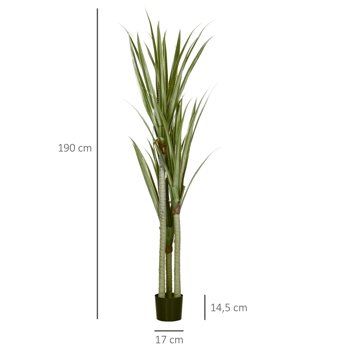 Τεχνητό Yucca μεγάλο τεχνητό φυτό 190 cm, πλαστικό τεχνητό φυτό σε γλάστρα, 17 x 17 x 190 cm σμαραγδένιο πράσινο