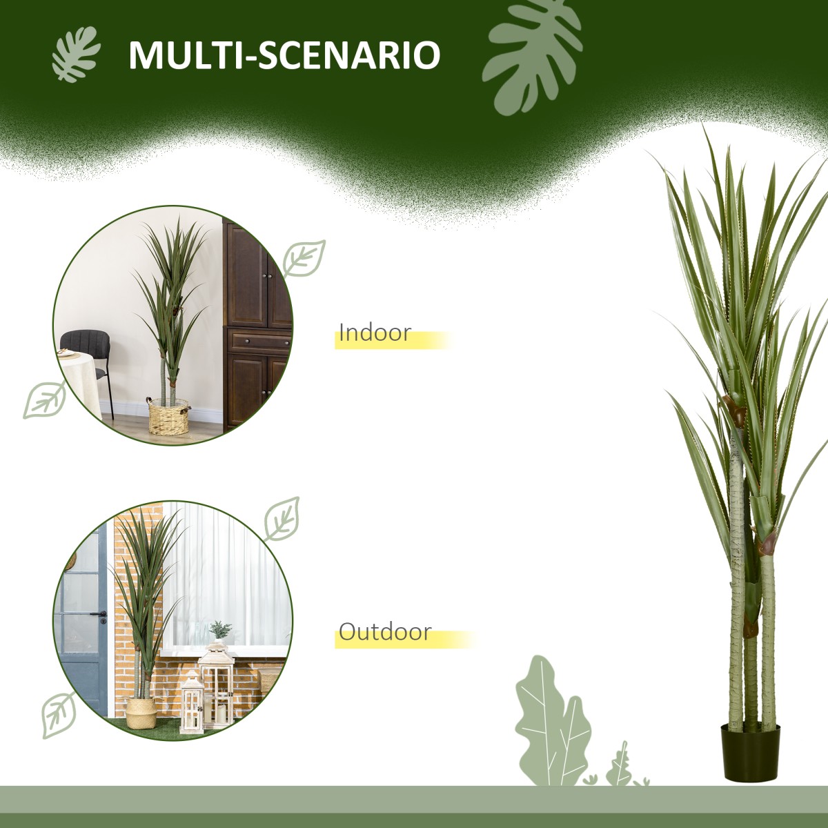 Τεχνητό Yucca μεγάλο τεχνητό φυτό 190 cm, πλαστικό τεχνητό φυτό σε γλάστρα, 17 x 17 x 190 cm σμαραγδένιο πράσινο