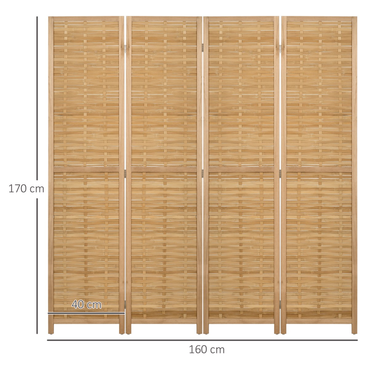 Διαχωριστικό δωματίου 4 τεμαχίων, 160 x 170 cm, πτυσσόμενη οθόνη από μπαμπού για καθιστικό, υπνοδωμάτιο, φυσικό