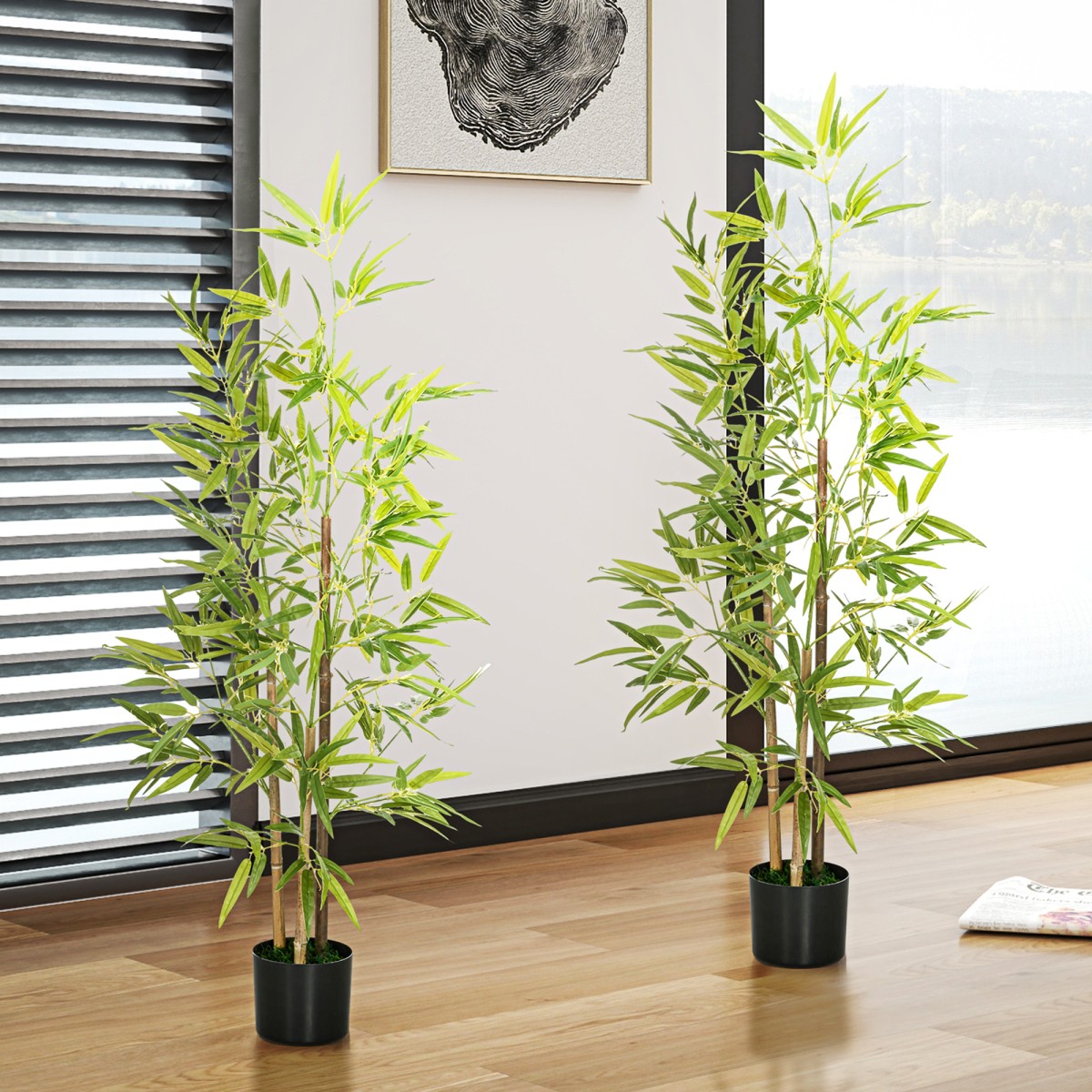 Σετ Τεχνητό Μπαμπού δέντρο με 2 3 κορμούς Easy Care 120cm Τσιμεντοδοχείο Πράσινο