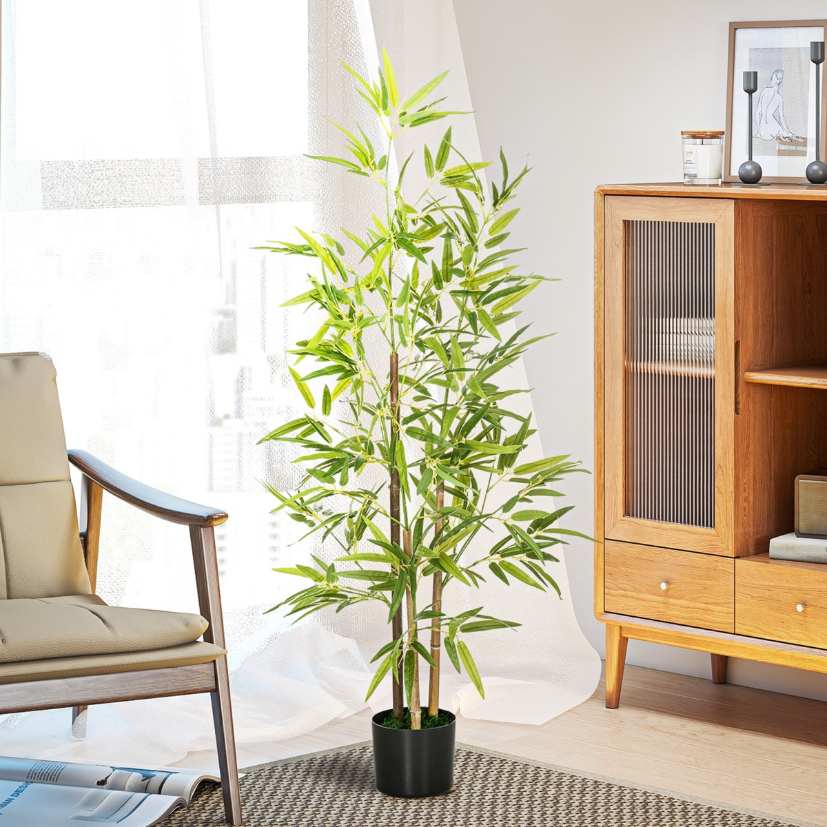 Σετ Τεχνητό Μπαμπού δέντρο με 2 3 κορμούς Easy Care 120cm Τσιμεντοδοχείο Πράσινο