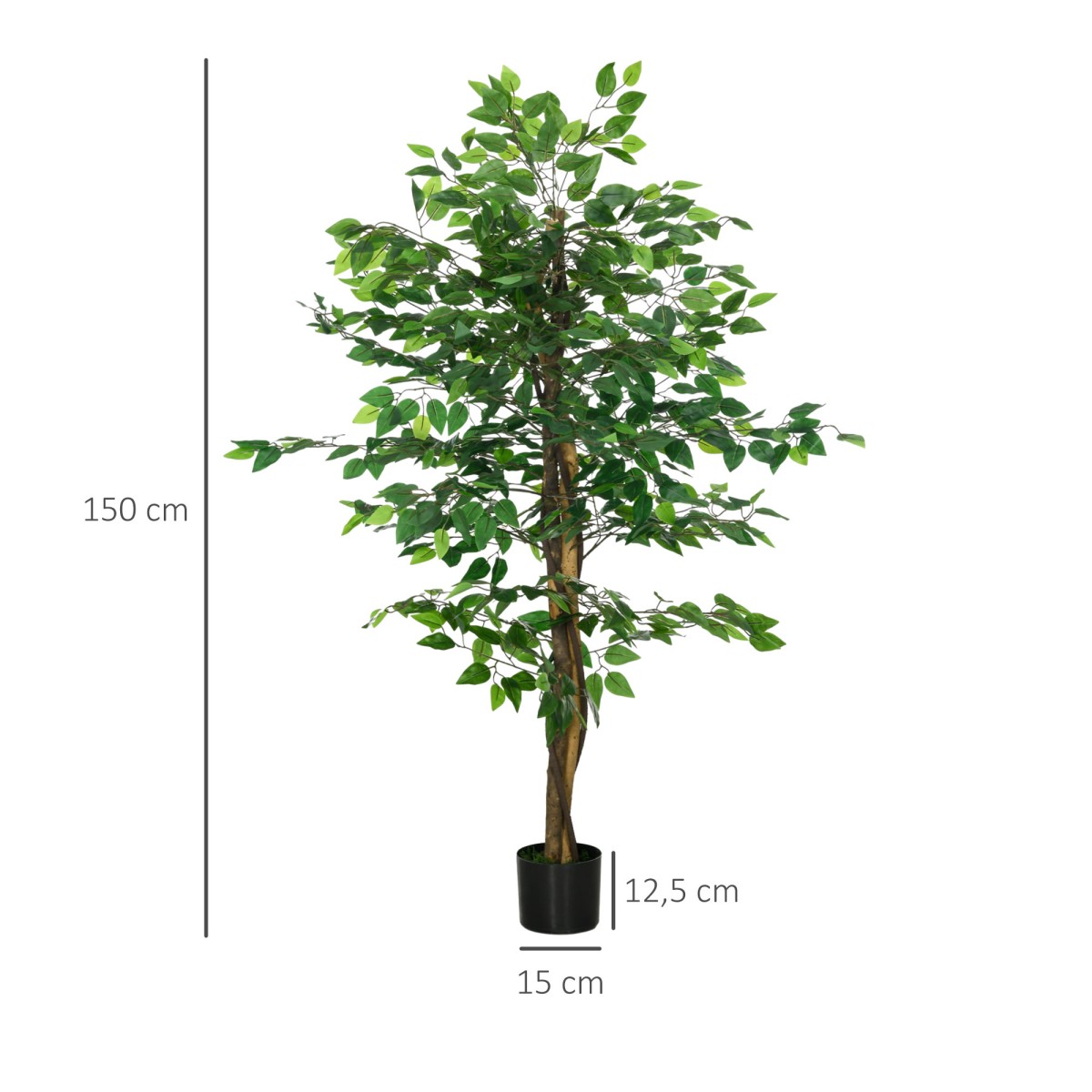 Τεχνητό φυτό δέντρο Ficus, ζωντανό, ύψους 150 cm, με γλάστρα, πράσινο