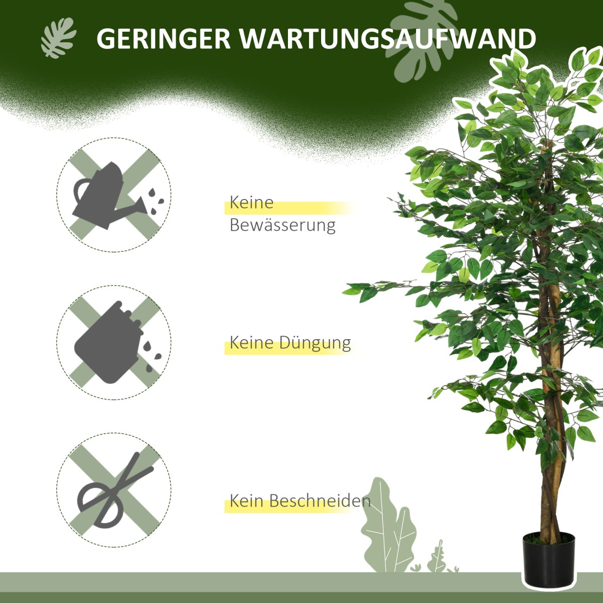 Τεχνητό φυτό δέντρο Ficus, ζωντανό, ύψους 150 cm, με γλάστρα, πράσινο