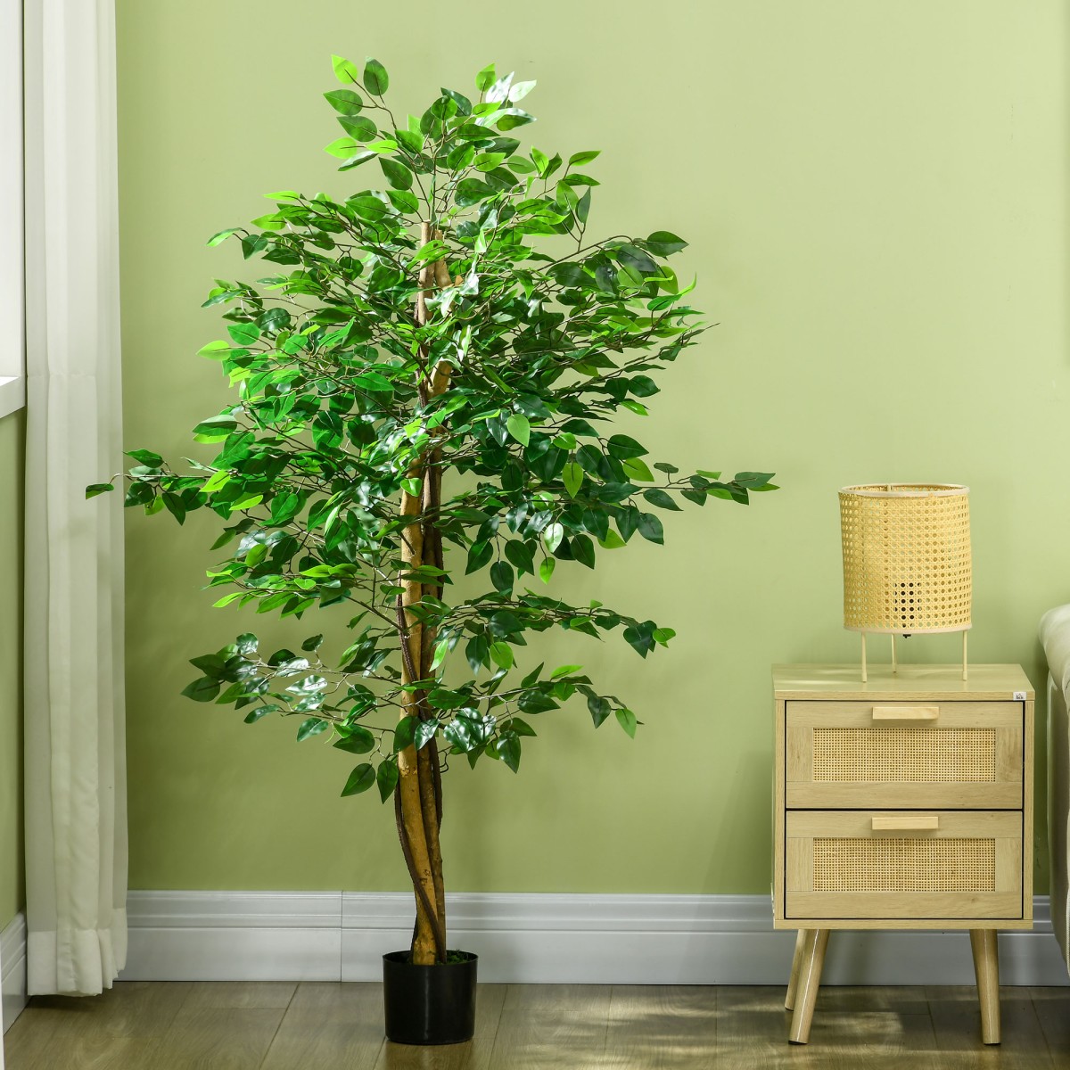 Τεχνητό φυτό δέντρο Ficus, ζωντανό, ύψους 150 cm, με γλάστρα, πράσινο