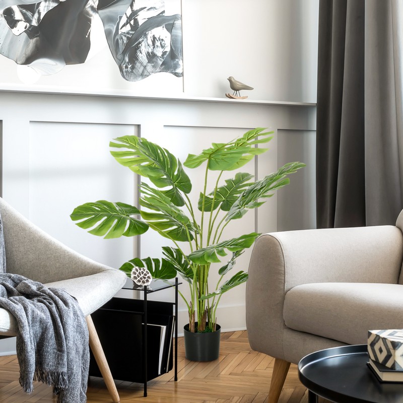 Τεχνητό φυτό Ρεαλιστικό τεχνητό φυτό Monstera Deliciosa, 1 ζαρντινιέρα και τσιμεντόχωμα, 17,5 cm x 17,5 cm x 120 cm, πράσινο