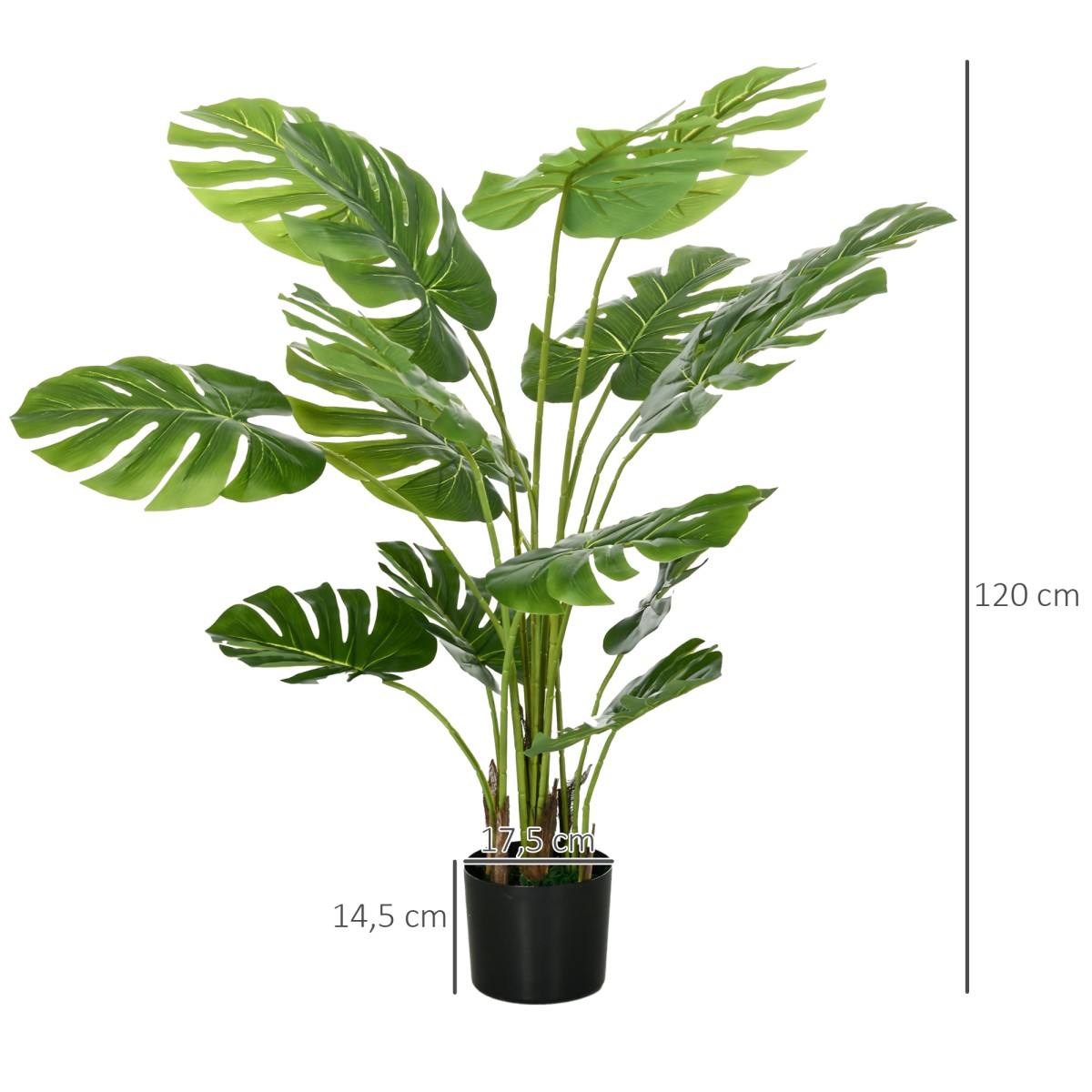 Τεχνητό φυτό Ρεαλιστικό τεχνητό φυτό Monstera Deliciosa, 1 ζαρντινιέρα και τσιμεντόχωμα, 17,5 cm x 17,5 cm x 120 cm, πράσινο