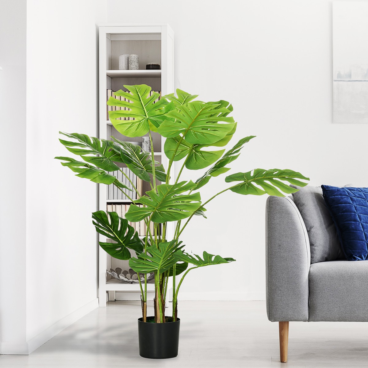Τεχνητό φυτό Ρεαλιστικό τεχνητό φυτό Monstera Deliciosa, 1 ζαρντινιέρα και τσιμεντόχωμα, 17,5 cm x 17,5 cm x 120 cm, πράσινο