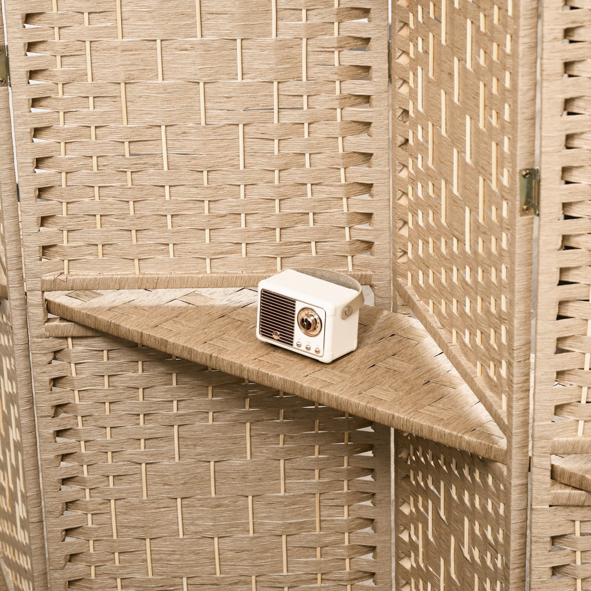 Σίτα 4 τεμαχίων 160 x 170cm Πτυσσόμενο διαχωριστικό με 2 ράφια φυσικό ξύλο
