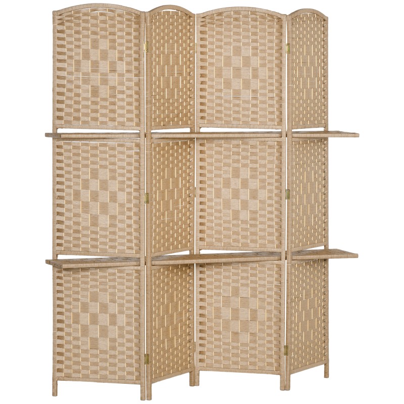 Σίτα 4 τεμαχίων 160 x 170cm Πτυσσόμενο διαχωριστικό με 2 ράφια φυσικό ξύλο