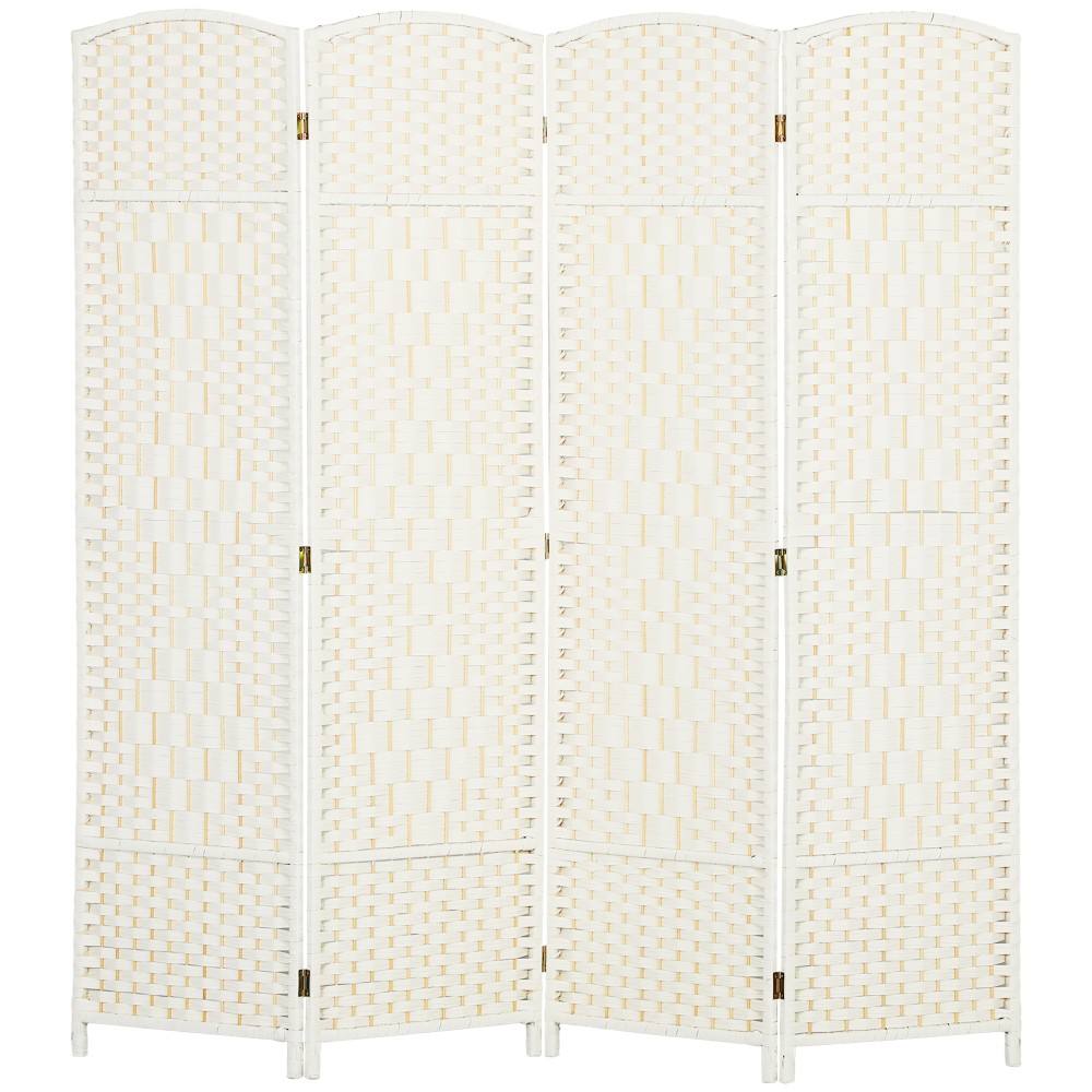 Διαχωριστικό δωματίου, Πτυσσόμενο διαχωριστικό 4 τεμαχίων, Ψάθινο σχέδιο, ξύλο πεύκου, λευκό