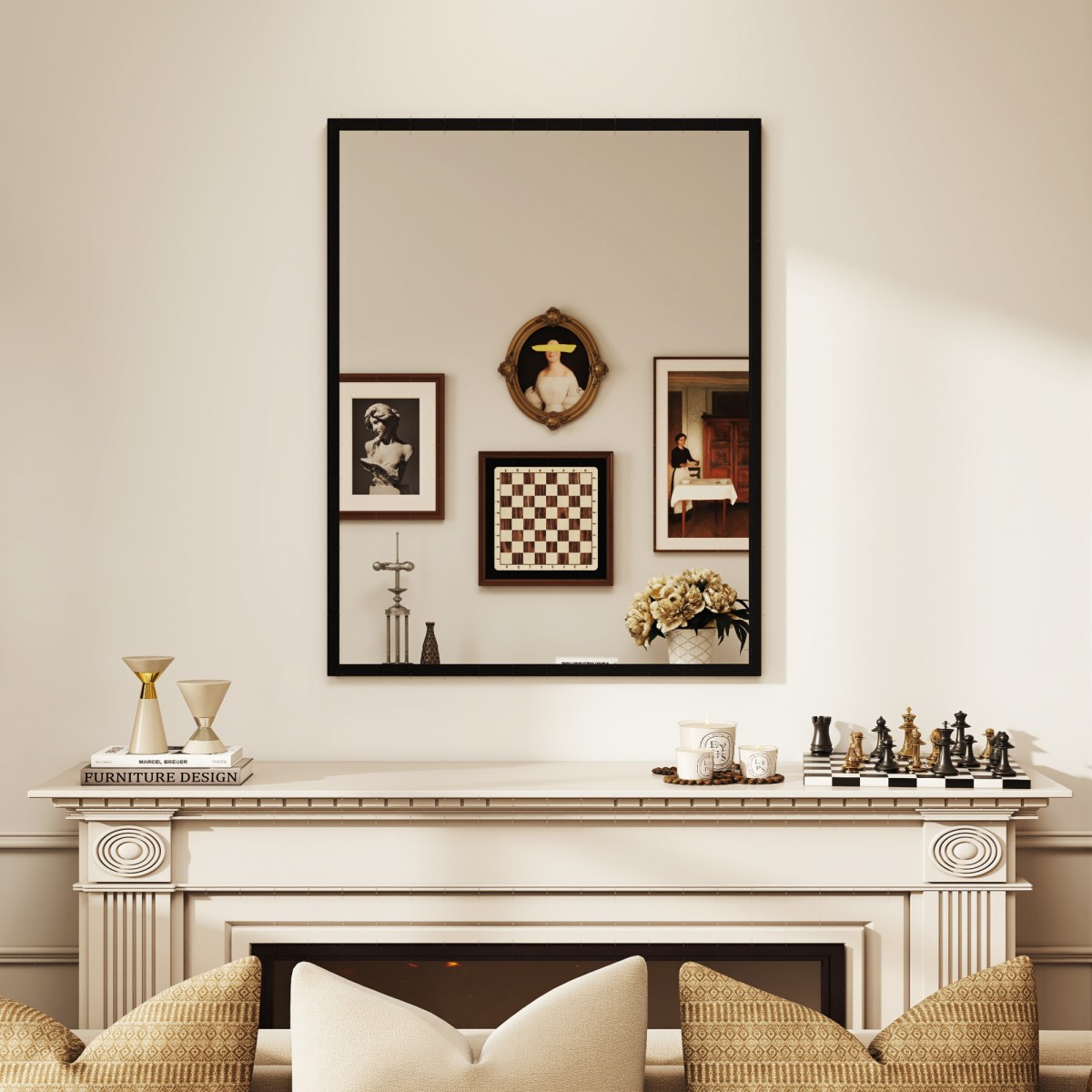 Καθρέφτης τοίχου, 70 x 90 cm, διακοσμητικός κρεμαστός καθρέφτης, εύκολος στη συναρμολόγηση, περιλαμβάνονται βίδες