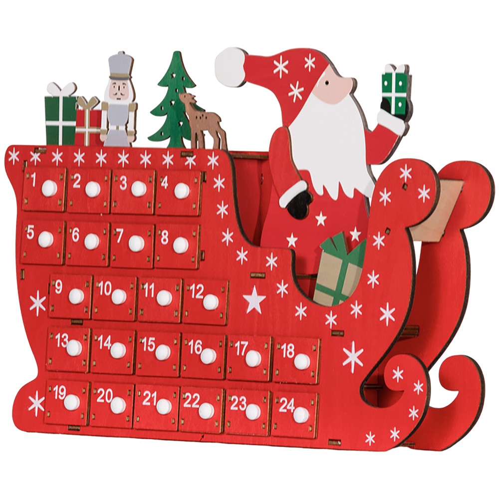 Ημερολόγιο Advent Santa Claus με έλκηθρο, 24 θήκες, επαναχρησιμοποιήσιμο, 22,5x8x36 cm, κόκκινο