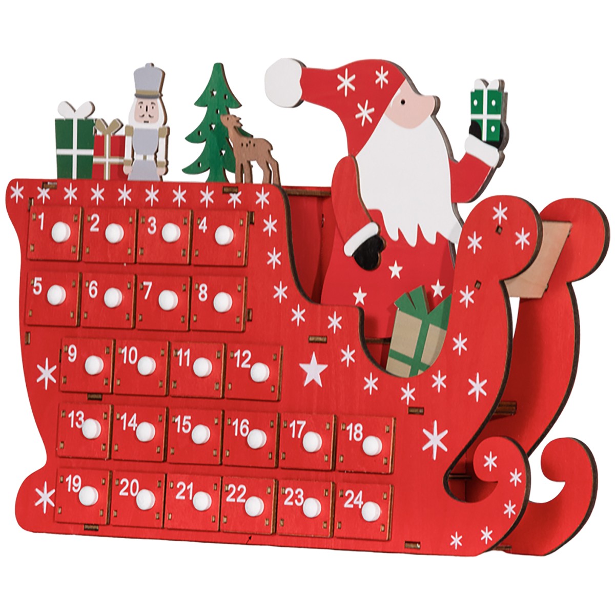 Ημερολόγιο Advent Santa Claus με έλκηθρο, 24 θήκες, επαναχρησιμοποιήσιμο, 22,5x8x36 cm, κόκκινο