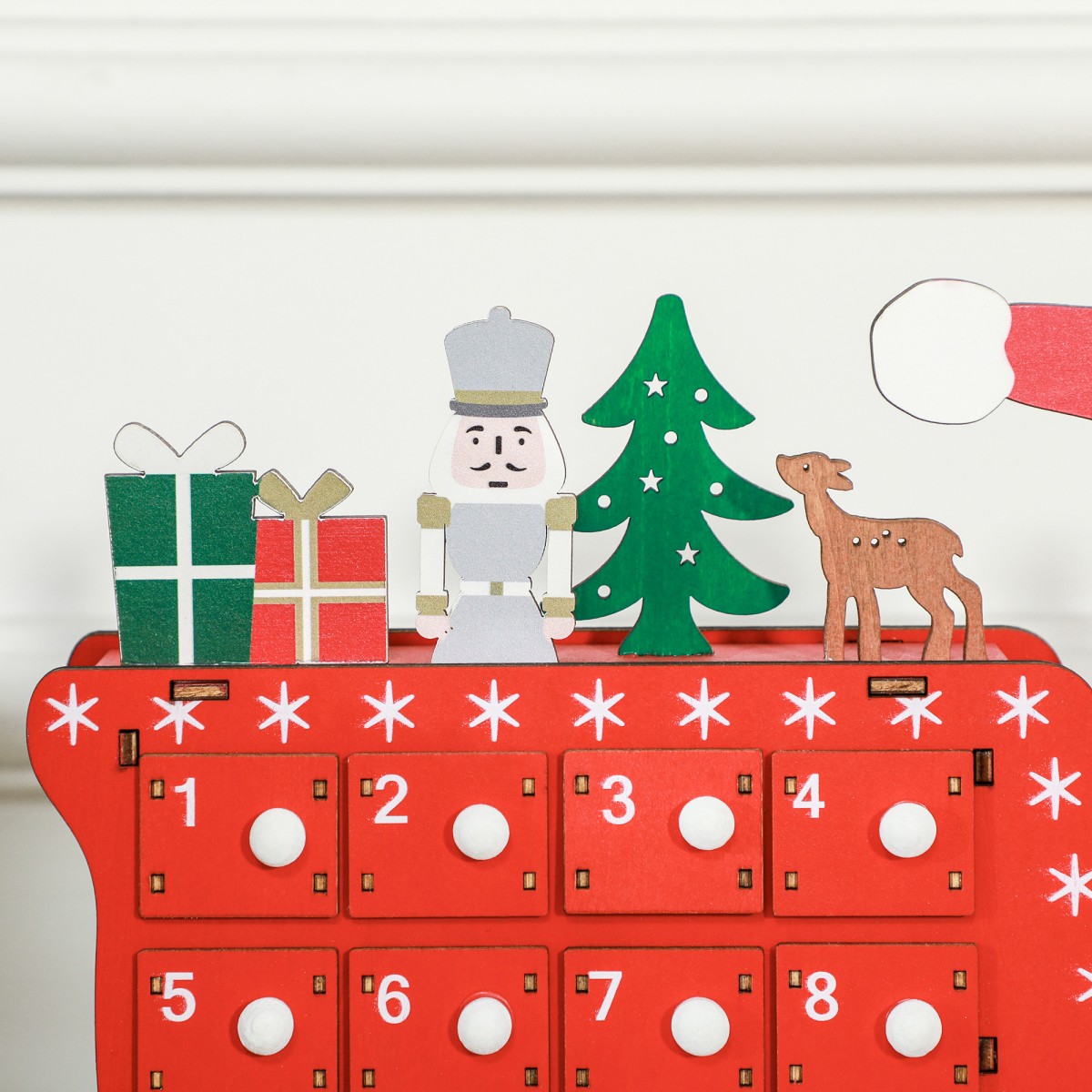 Ημερολόγιο Advent Santa Claus με έλκηθρο, 24 θήκες, επαναχρησιμοποιήσιμο, 22,5x8x36 cm, κόκκινο