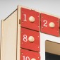 Ημερολόγιο LED Advent με σκηνή του χωριού, 24 μεγάλα συρτάρια, MDF, 34 x 7 x 34 cm, κόκκινο