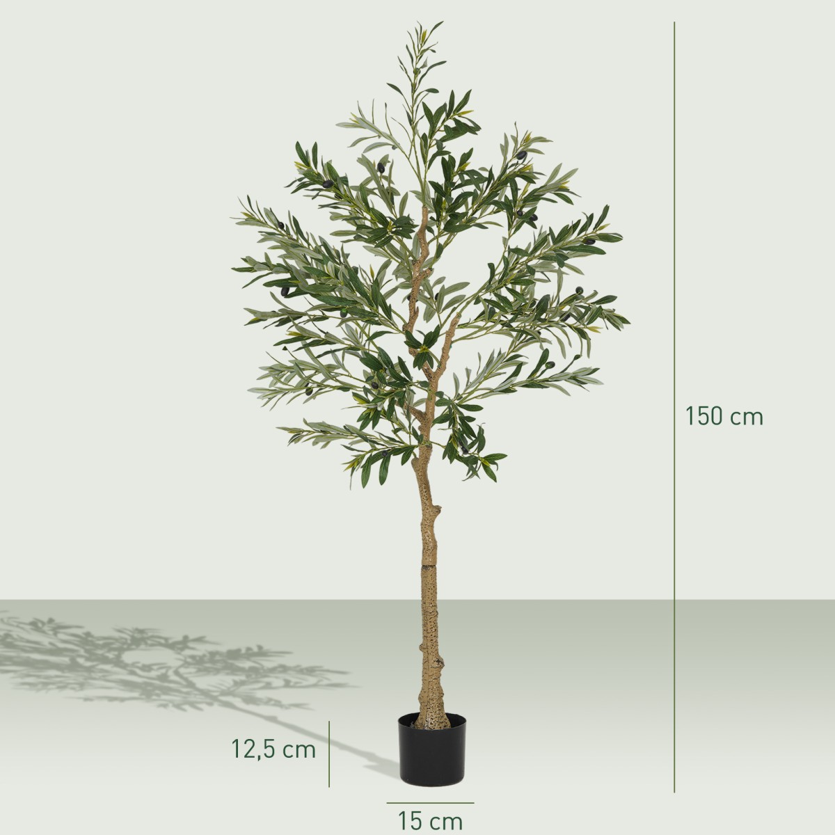 Τεχνητό φυτό Τεχνητή ελιά 150cm 720 φύλλα 40 ελιές στιβαρή γλάστρα Διακοσμητικό φυτό πράσινο