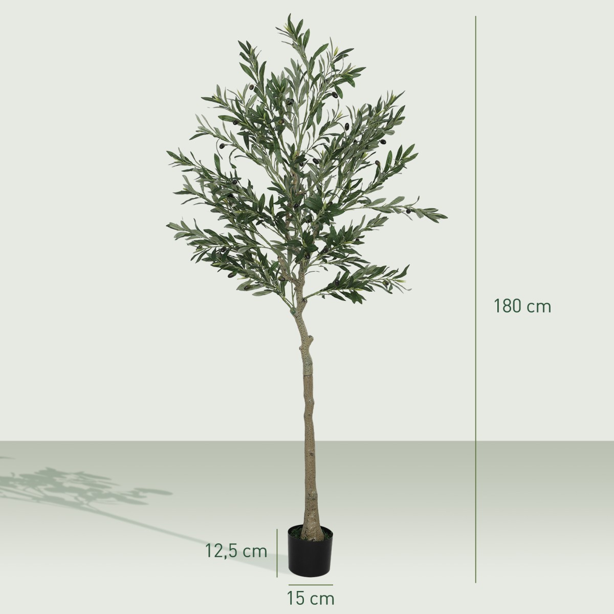Τεχνητό φυτό Τεχνητή ελιά 180cm 900 φύλλα 40 ελιές στιβαρή γλάστρα Διακοσμητικό φυτό πράσινο