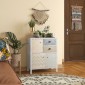 Μπουφές, shabby chic συρταριέρα, 2 συρτάρια, 3 θήκες για ντουλάπια, ξύλο πεύκου, 68x34x80cm, λευκό