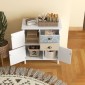 Μπουφές, shabby chic συρταριέρα, 2 συρτάρια, 3 θήκες για ντουλάπια, ξύλο πεύκου, 68x34x80cm, λευκό