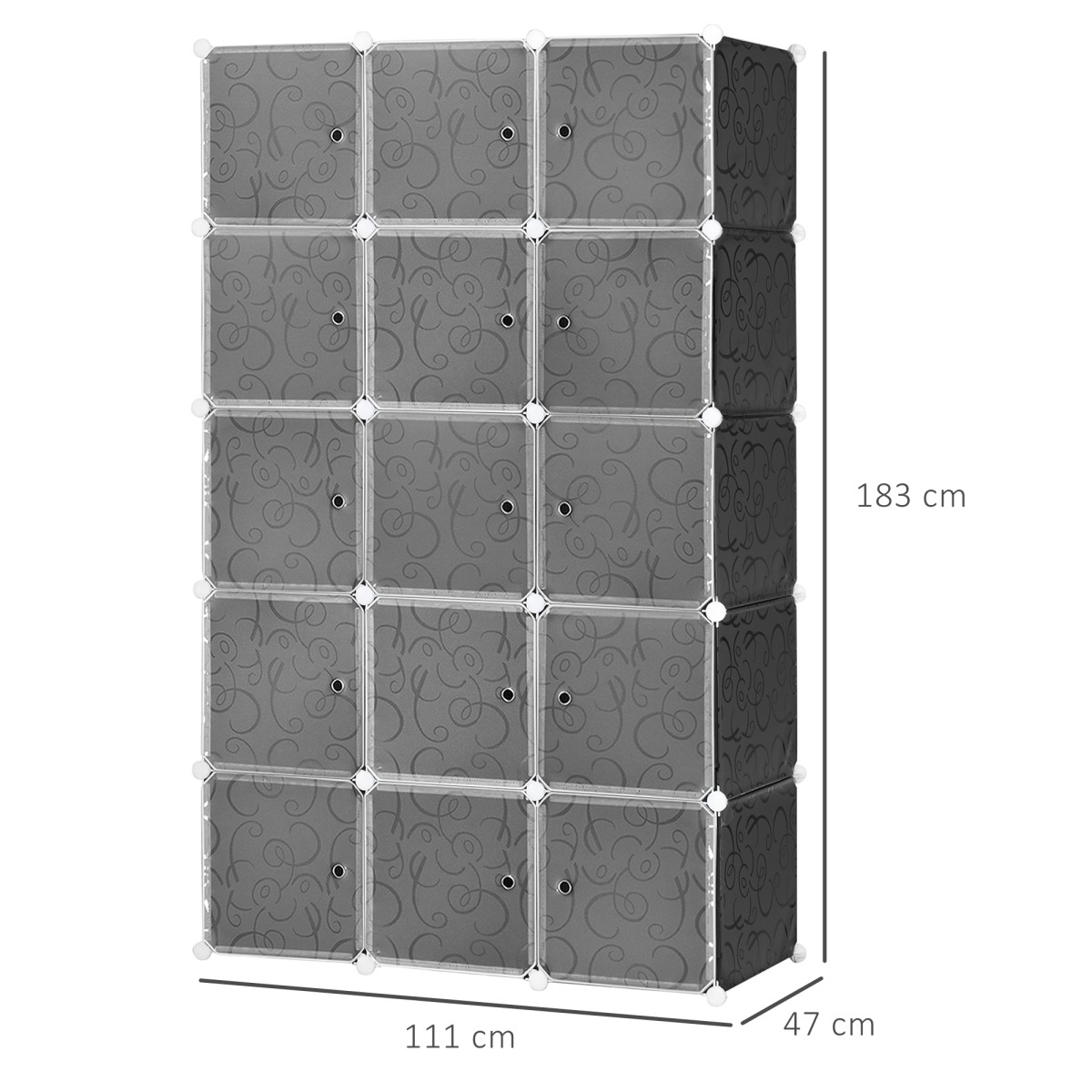 Ντουλάπα με σχέδιο Cube, 2 μεγάλοι και 9 μικροί κύβοι, πλαστικό, μέταλλο, 111L x 47W x 183H cm, μαύρο+λευκό