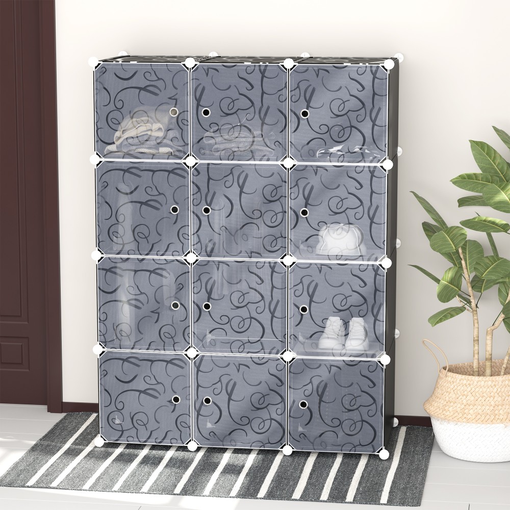 Σύστημα ραφιών ντουλάπας DIY με 2 μεγάλους και 9 μικρούς κύβους DIY Cube ράφι παπουτσιών Ράφι αποθήκευσης για βιβλία Παιχνίδια Μαύρο 111 x 47 x 145 cm