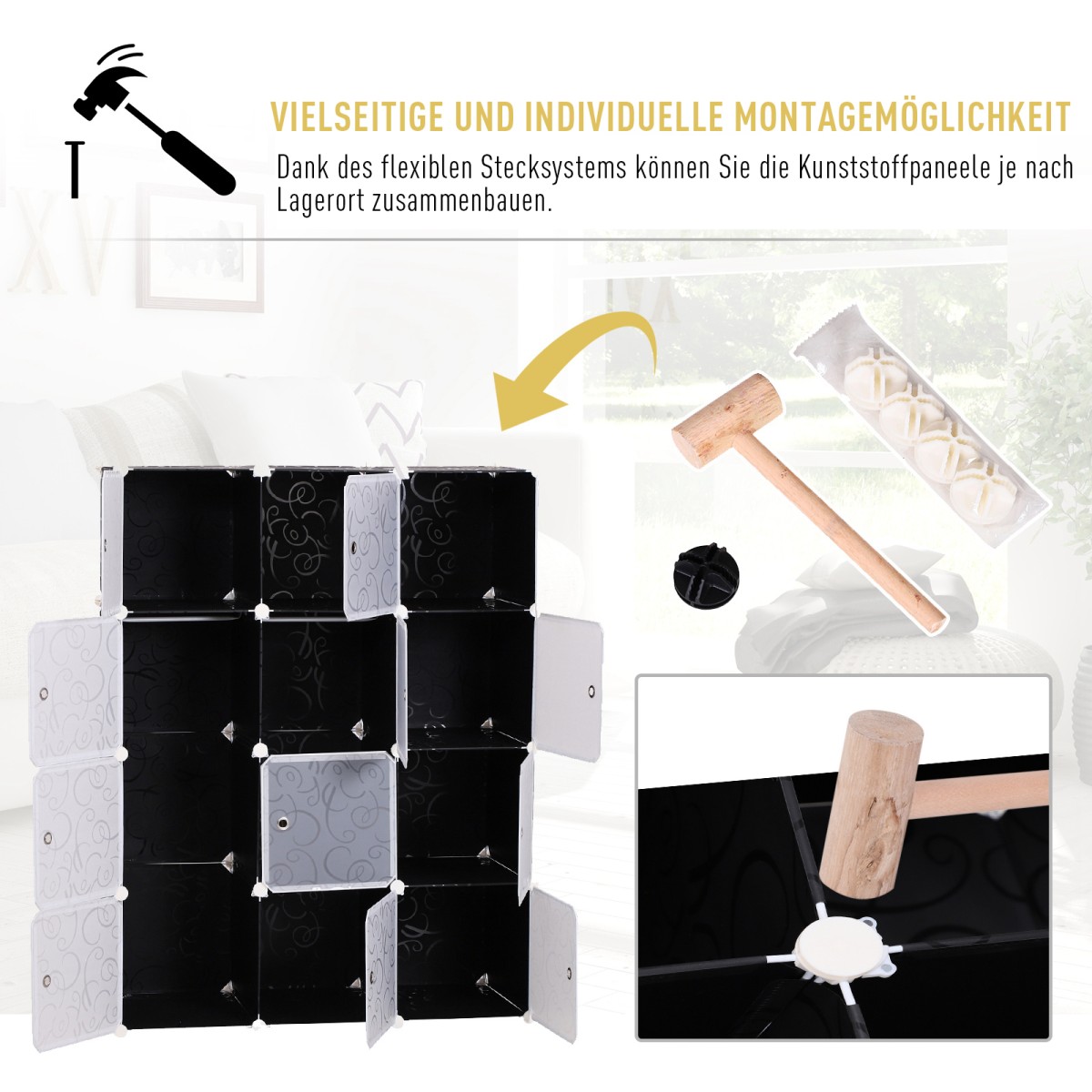Σύστημα ραφιών ντουλάπας DIY με 2 μεγάλους και 9 μικρούς κύβους DIY Cube ράφι παπουτσιών Ράφι αποθήκευσης για βιβλία Παιχνίδια Μαύρο 111 x 47 x 145 cm