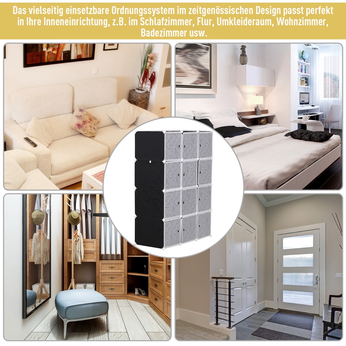 Σύστημα ραφιών ντουλάπας DIY με 2 μεγάλους και 9 μικρούς κύβους DIY Cube ράφι παπουτσιών Ράφι αποθήκευσης για βιβλία Παιχνίδια Μαύρο 111 x 47 x 145 cm