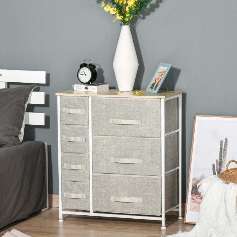 Συρταριέρα, μπουφές, 7 πτυσσόμενα υφασμάτινα συρτάρια, μεταλλικός σκελετός, 63,5 x 30 x 71 cm, ανοιχτό γκρι