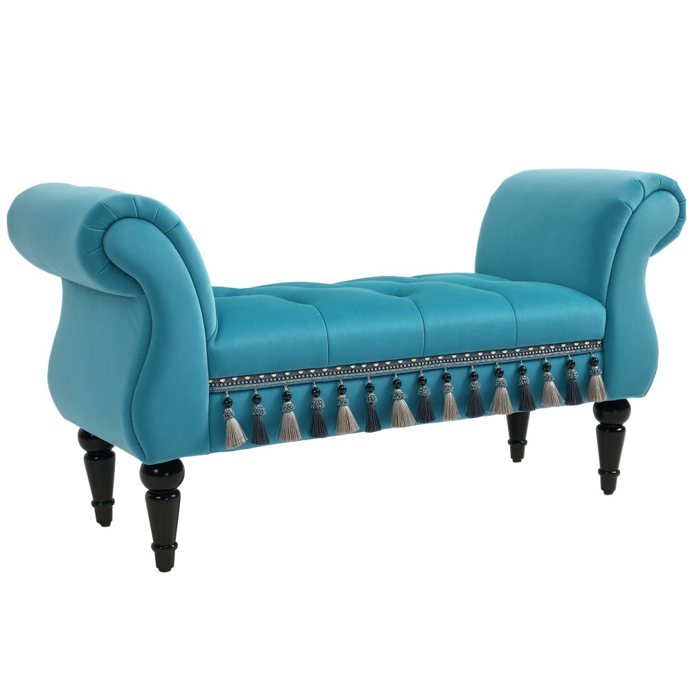 Πολυθρόνα HOMCOM, πολυθρόνα με βελούδινη επένδυση, πολυθρόνα κρεβατιού με ξύλινο σκελετό, παπουτσοθήκη για υπνοδωμάτιο, σαλόνι, διάδρομο 117 x 40 x 58 cm Μπλε