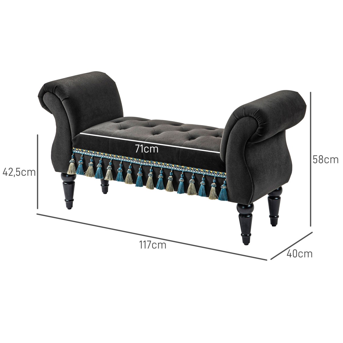 Επενδυμένος πάγκος, πάγκος, vintage σχέδιο, έως 150 kg, 117x40x58 cm, σκούρο γκρι