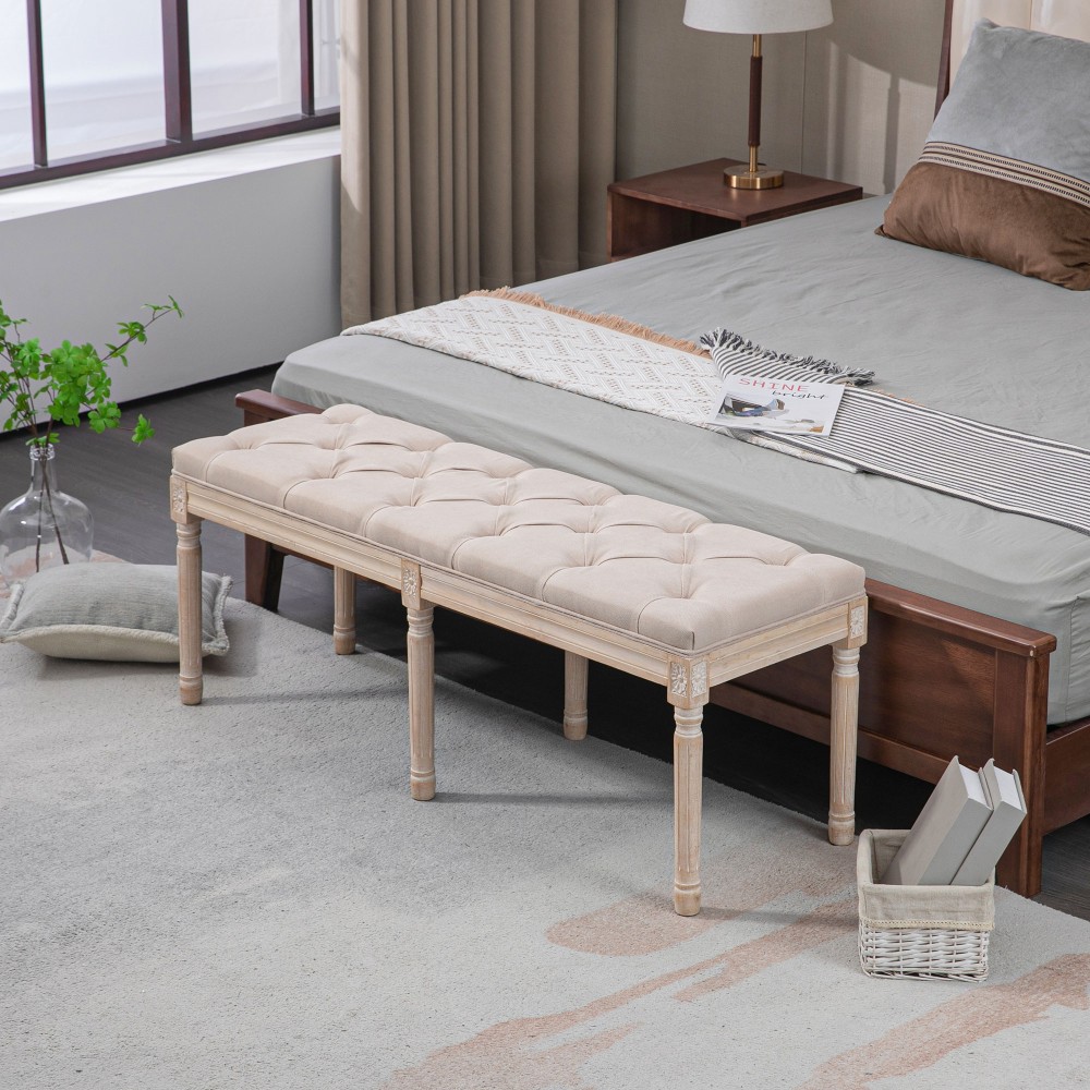 Πάγκος vintage design, vintage πάγκος, κουμπιά, σκαλιστά πόδια, Shabby Chic, κρεμ + λευκό