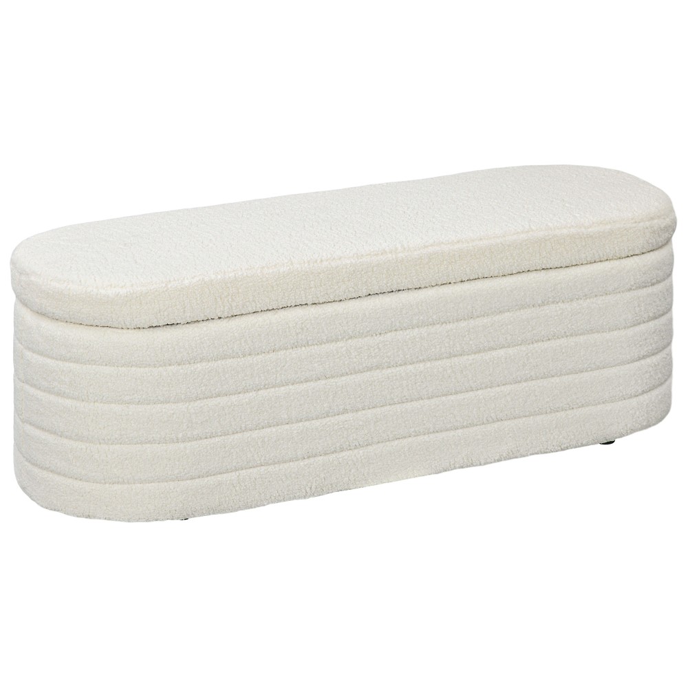 Παγκάκι κρεβατιού, αποθηκευτικός χώρος, teddy fleece, 116x41x40,5cm, κρεμ λευκό